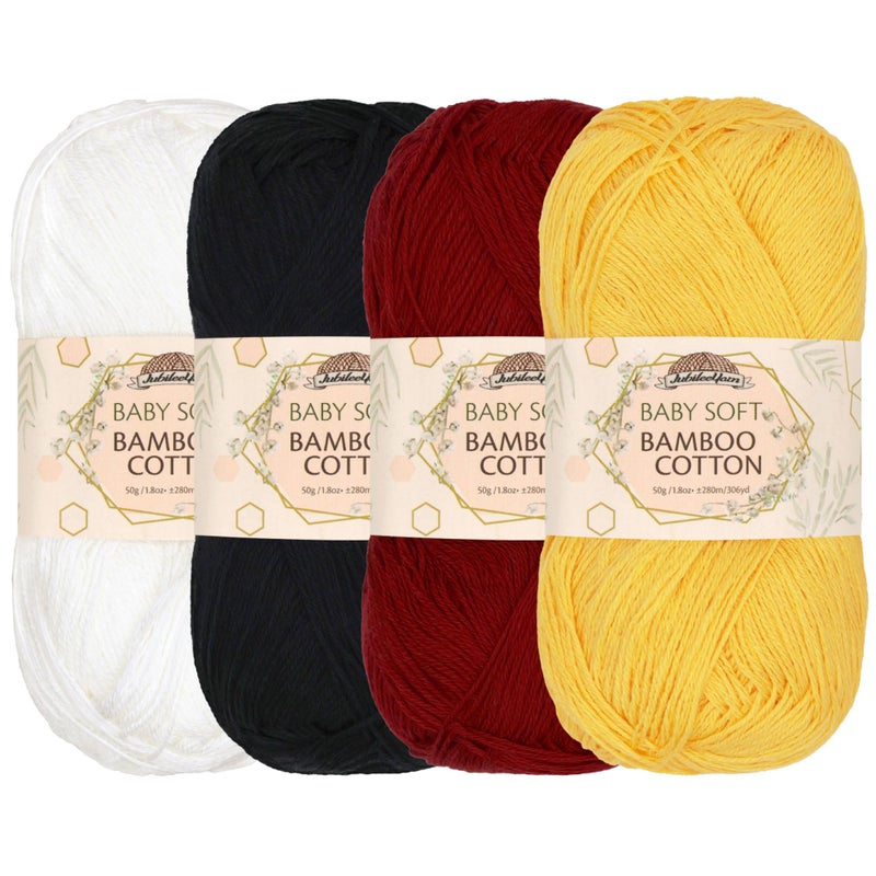 BambooMN JubileeYarn Baby Soft Bamboo Cotton Yarn - 50g/Skein - Shades of Contrast - 4 Skeins - Image 1